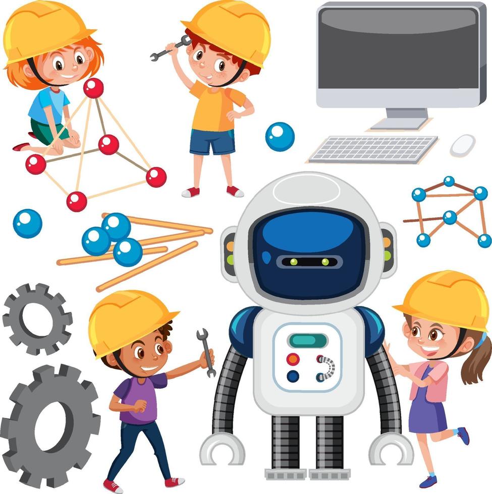 niños aprendiendo tecnología con herramientas. vector