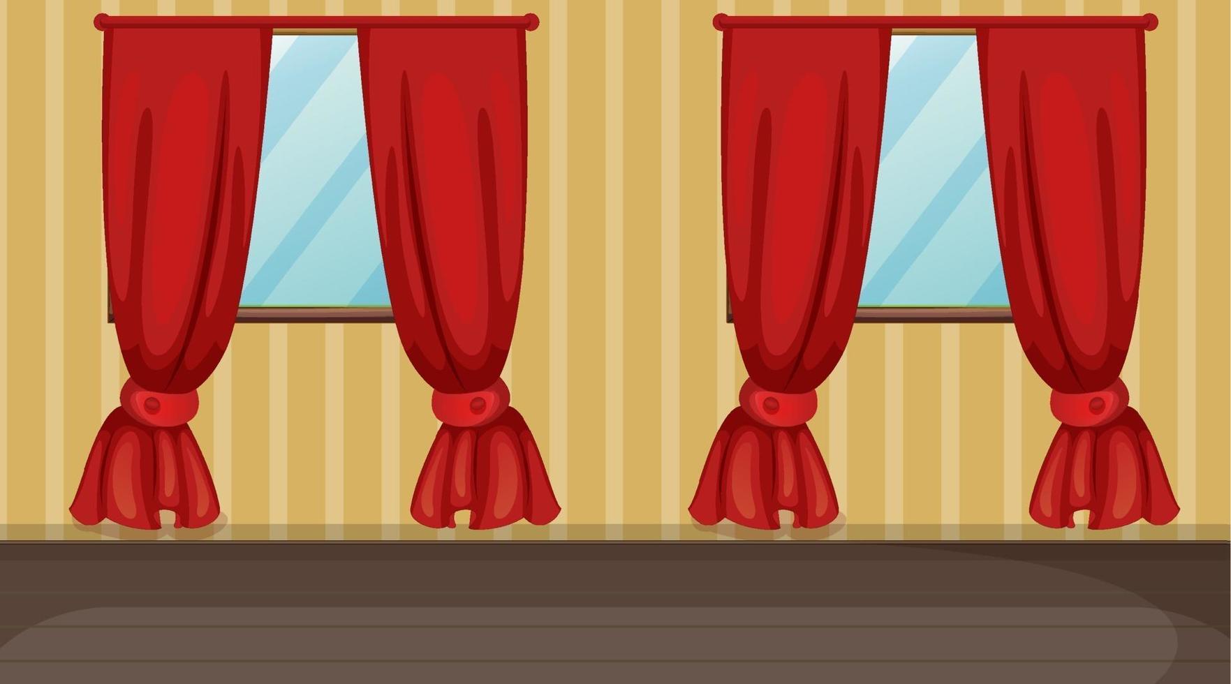 Empty room with yellow striped and red curtains vector