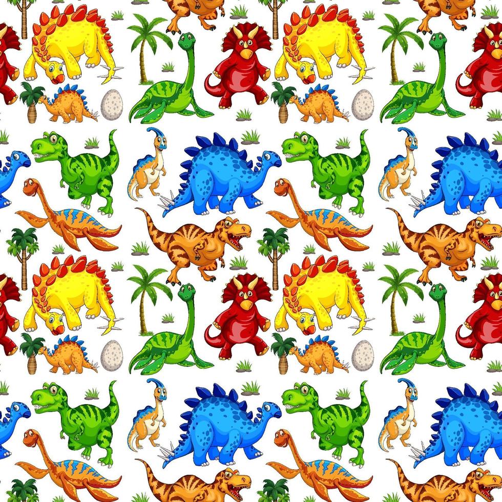 Seamless pattern with various dinosaurs on white background vector