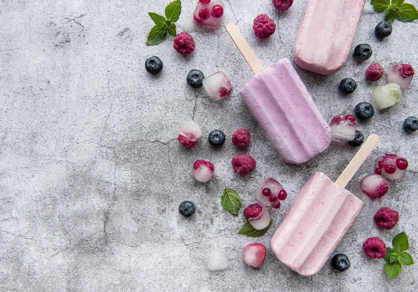 Homemade raspberry and blueberry ice cream photo