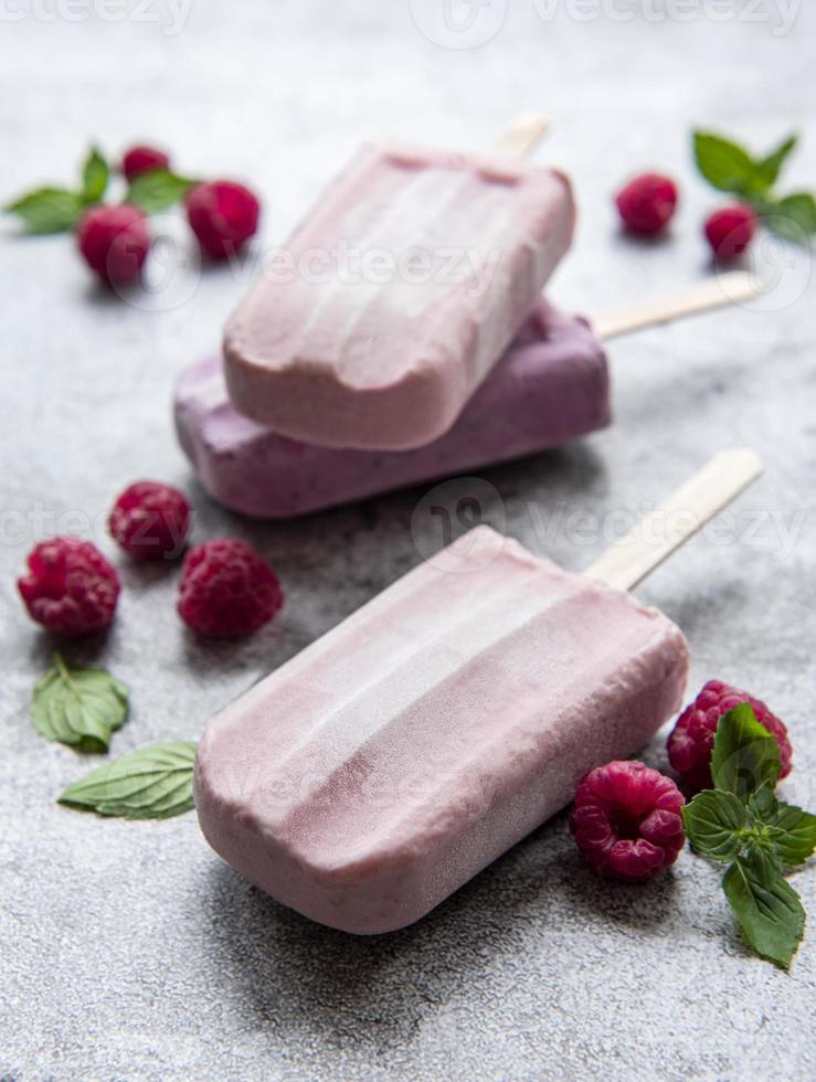 Homemade raspberry ice cream photo