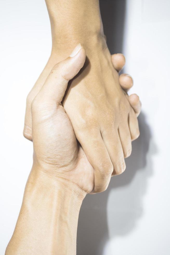 Potrait close up Business handshake Top view empty white space photo