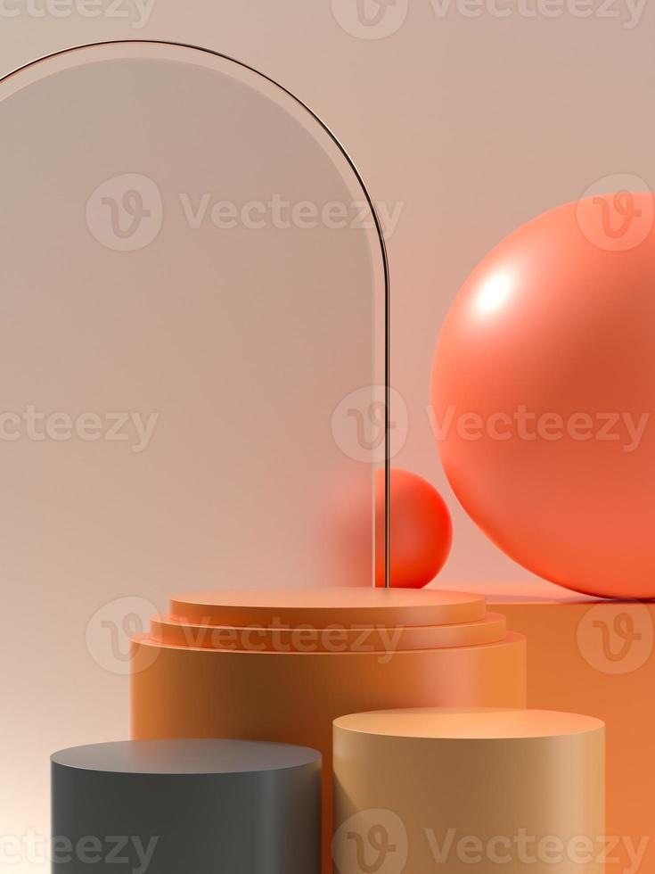 Podio de producto de ilustración 3d o escenario con esfera y luz soleada foto