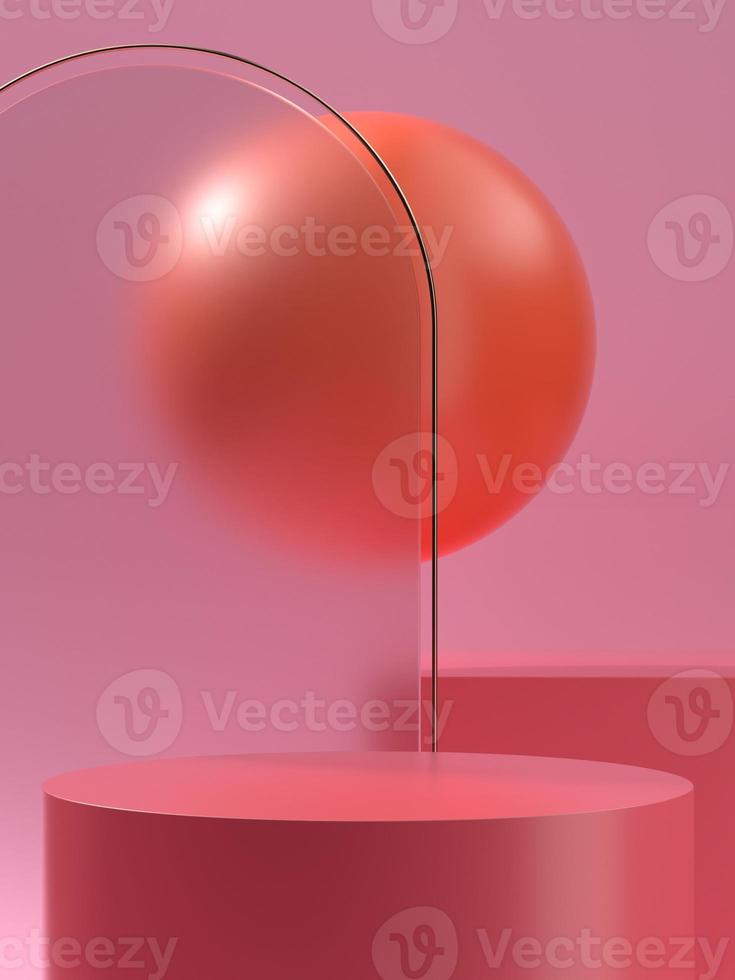 Podio de producto de ilustración 3d o escenario con esfera y luz soleada foto