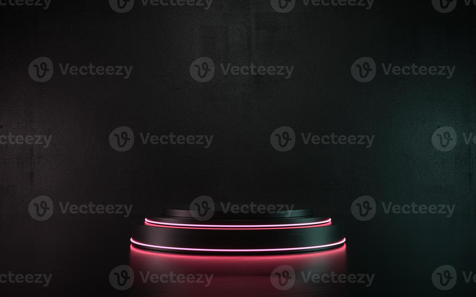 3D Illustration dark neon scene product podium or stage for promo photo