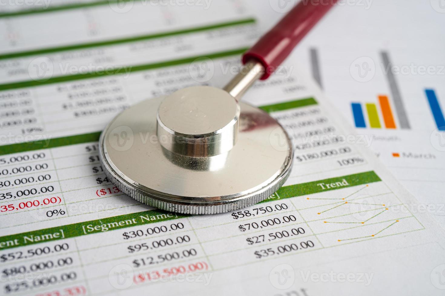 Stethoscope on spreadsheet paper, photo