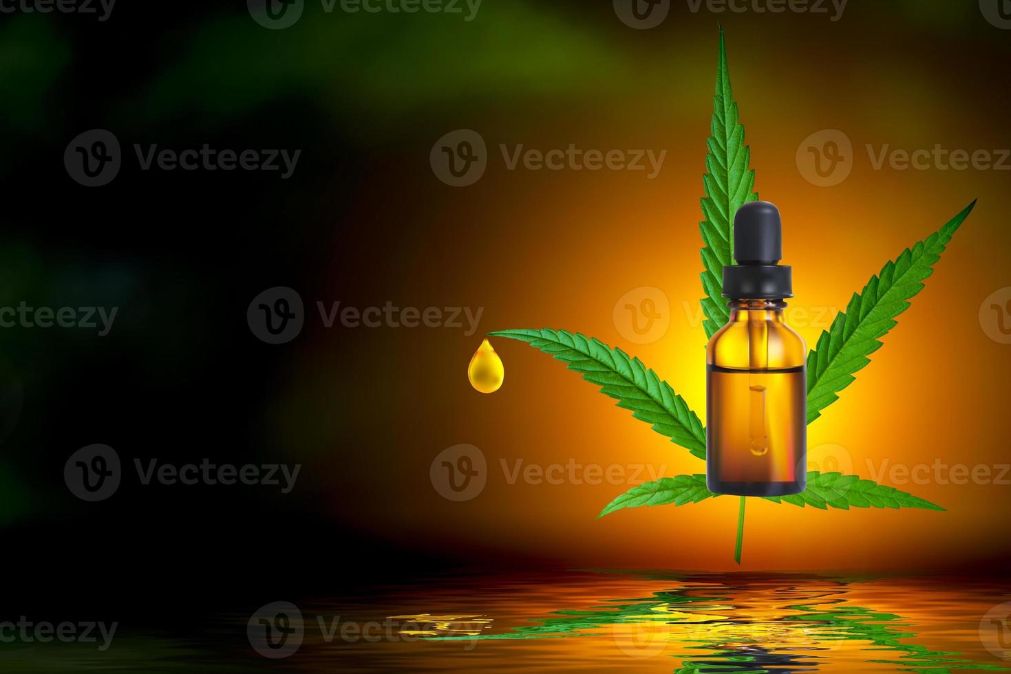 Marijuana leaf and hemp oil pictures dark background, photo