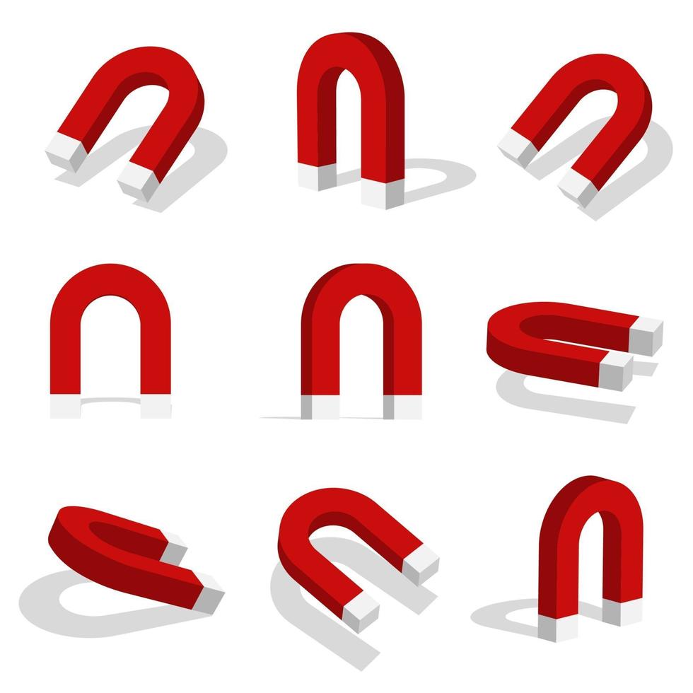 Magnet 3d icon illustration with different views and angles vector