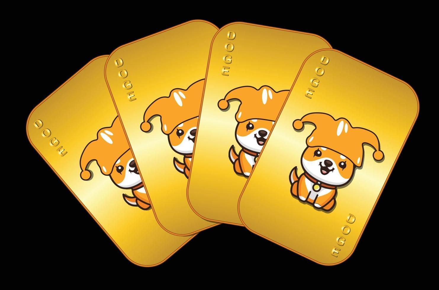 baby doge crypto currency card illustration with golden colour vector