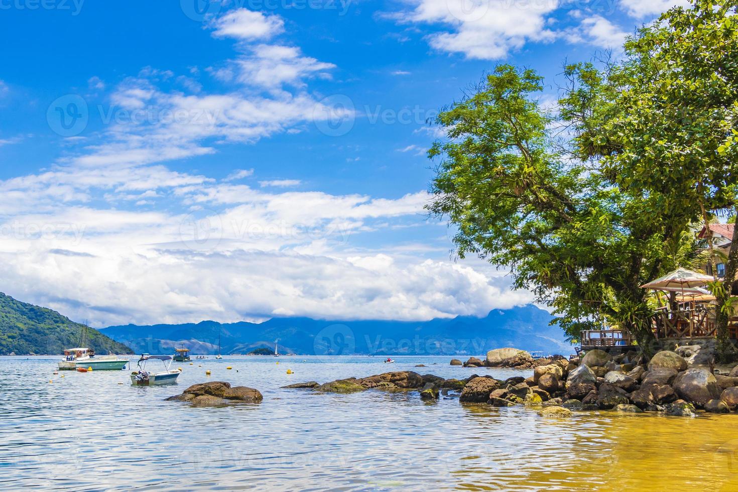 The big tropical island Ilha Grande Abraao beach Brazil. photo