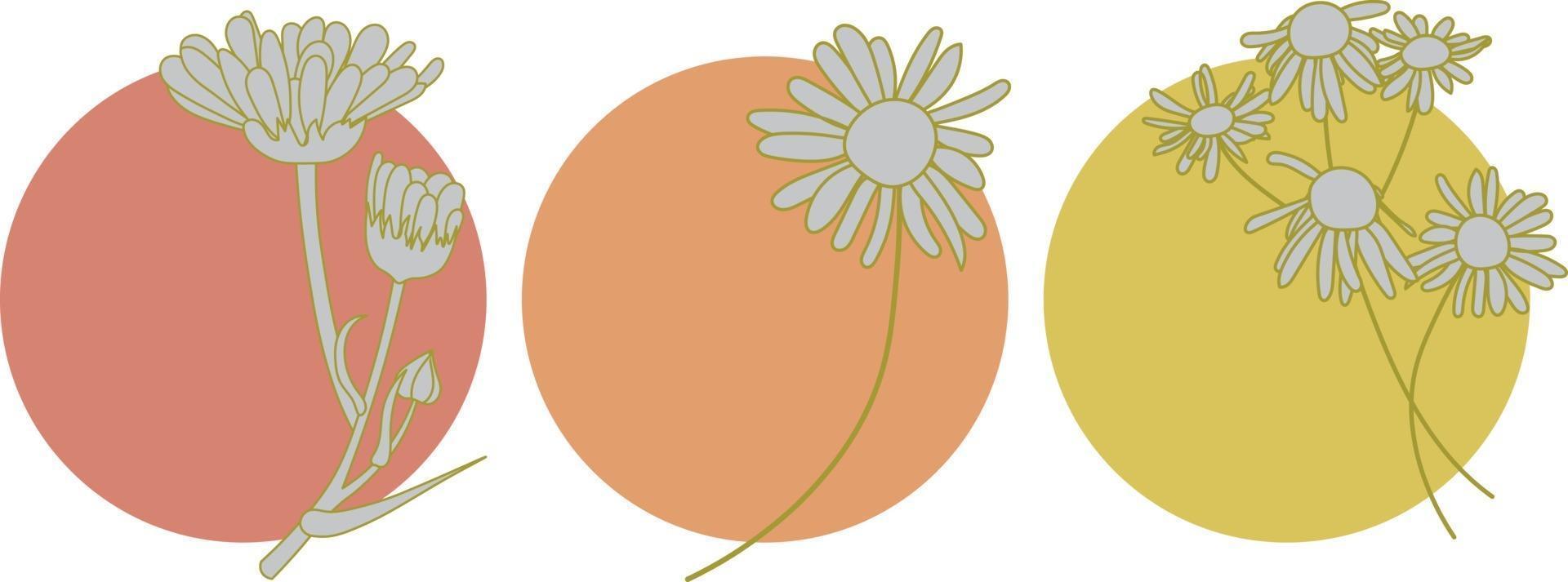 Vector devastating icons for social media stories. Flowers stickers.