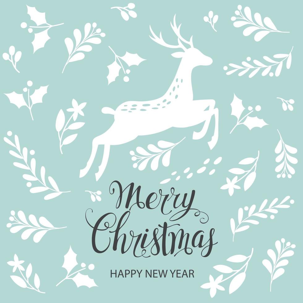 Merry Christmas and Happy New Year. Greeting card. Vector