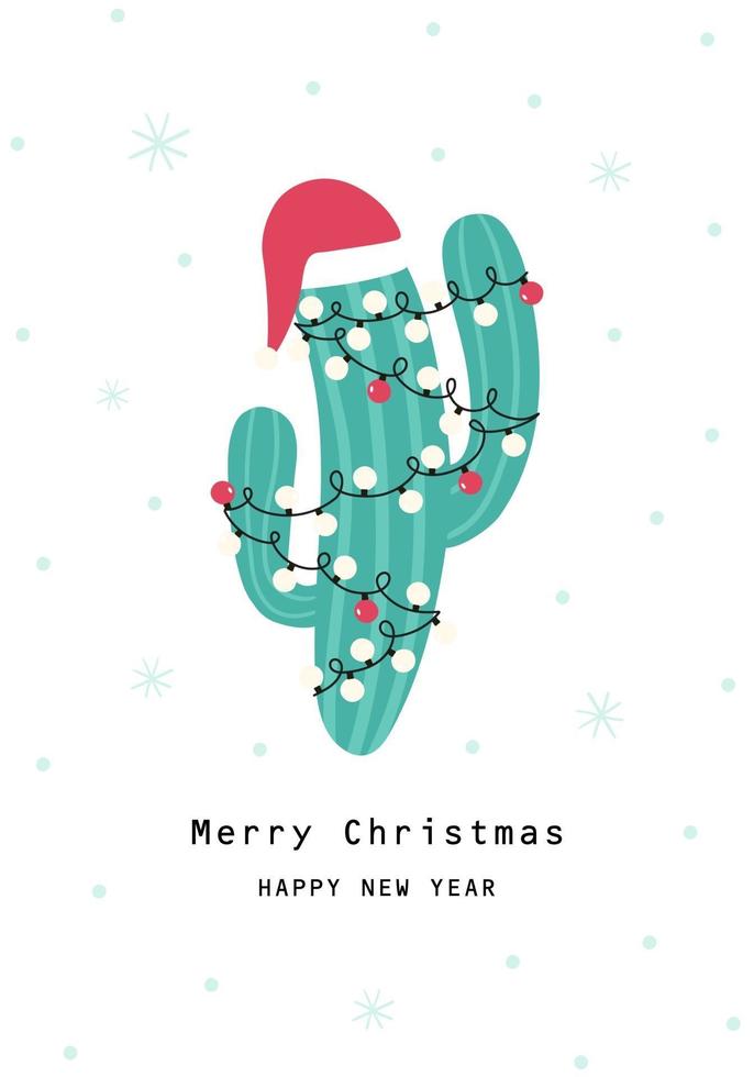 Christmas card with cactus in a Christmas garland. vector