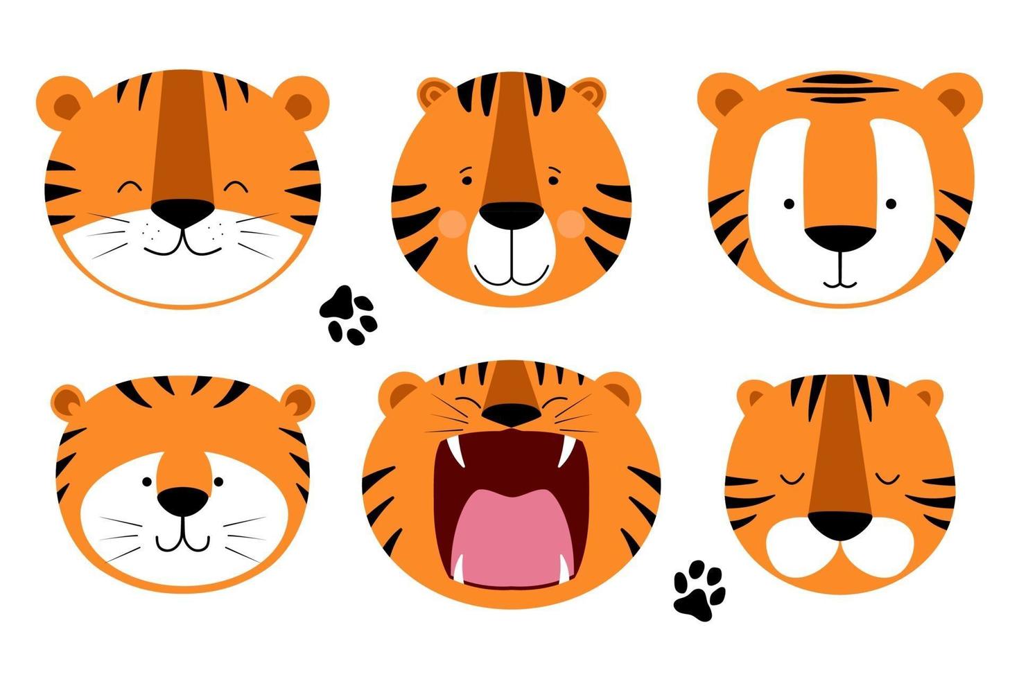 Establecer tigres de cabeza divertidos. vector