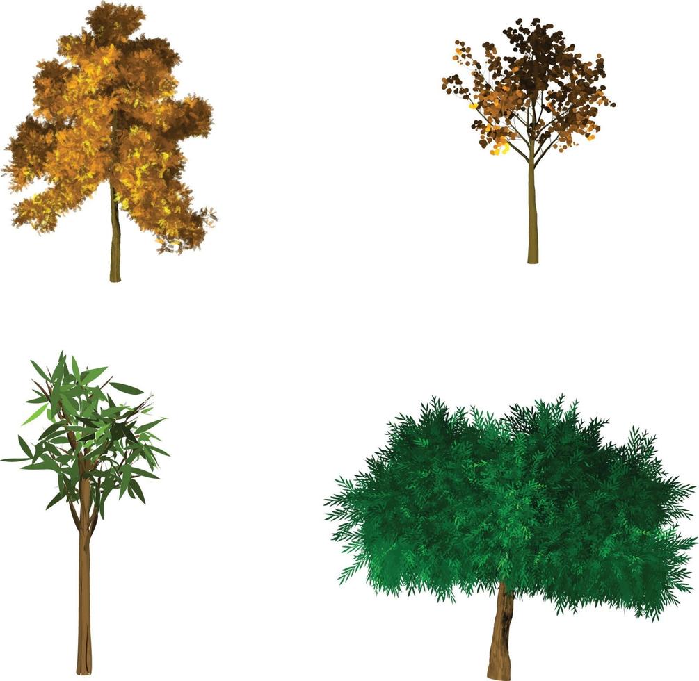4 Trees Pack green and yellow vector