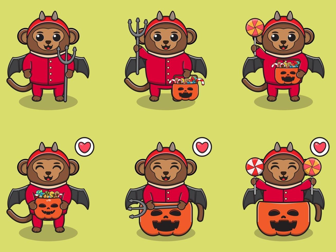 Monkey Halloween set Devil vector