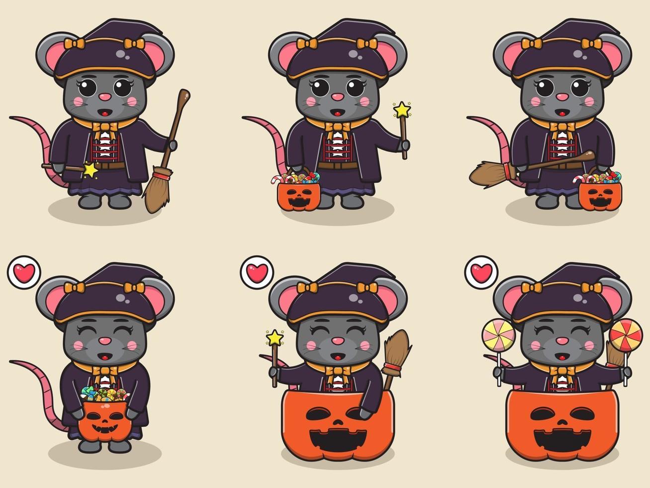 Mouse Halloween set Witch vector