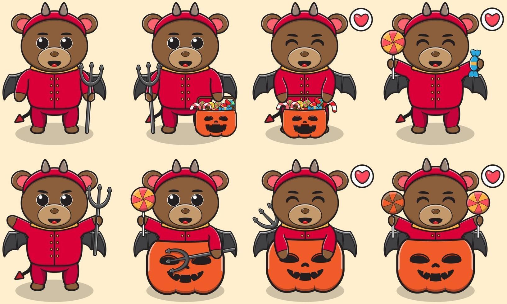Baer cute Halloween set Devil vector