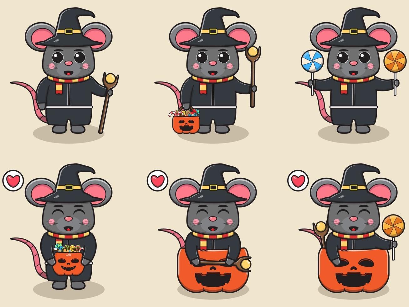 Mouse Halloween set Wizard vector