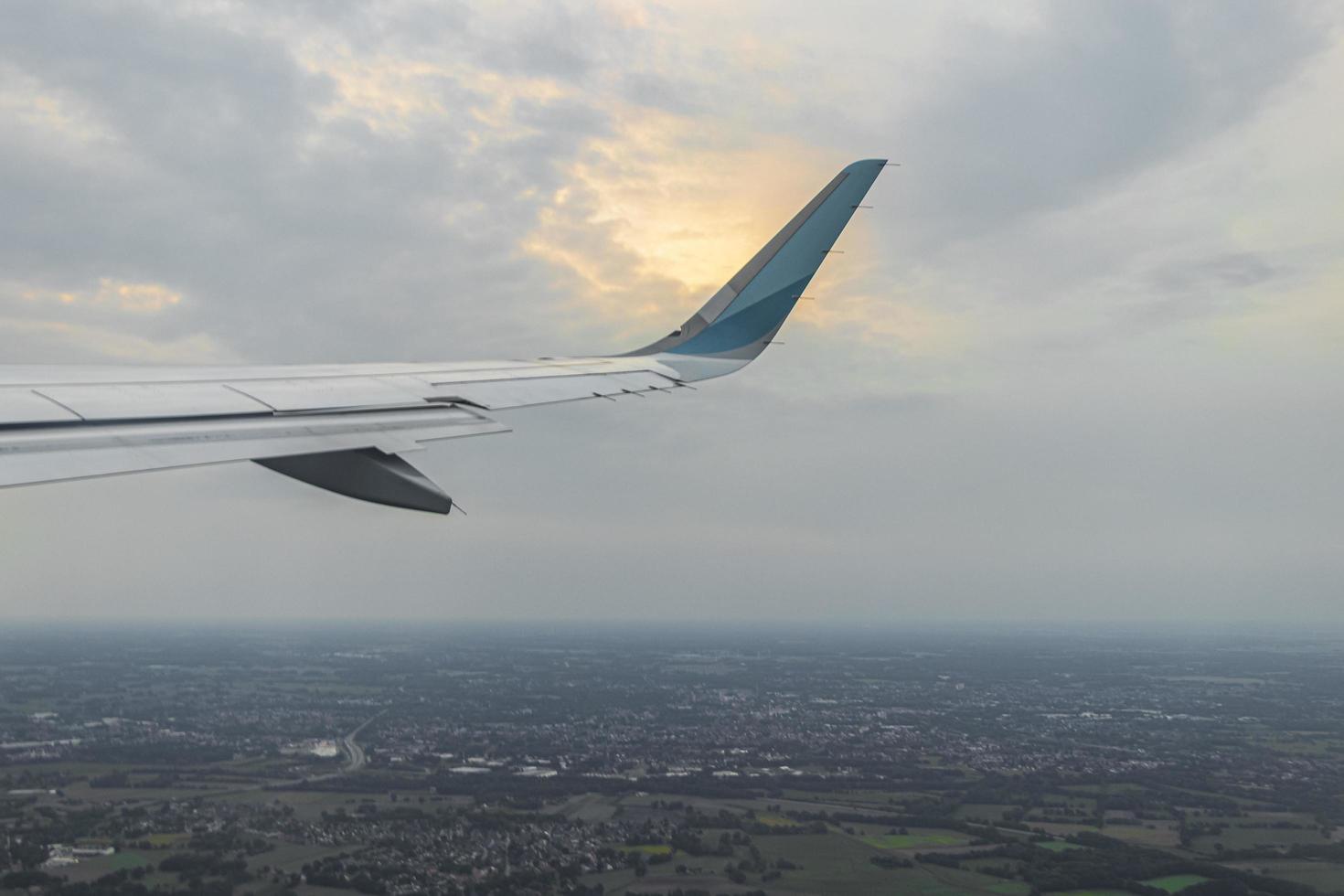 Flying over Bremen Germany with view from the airplane window. photo