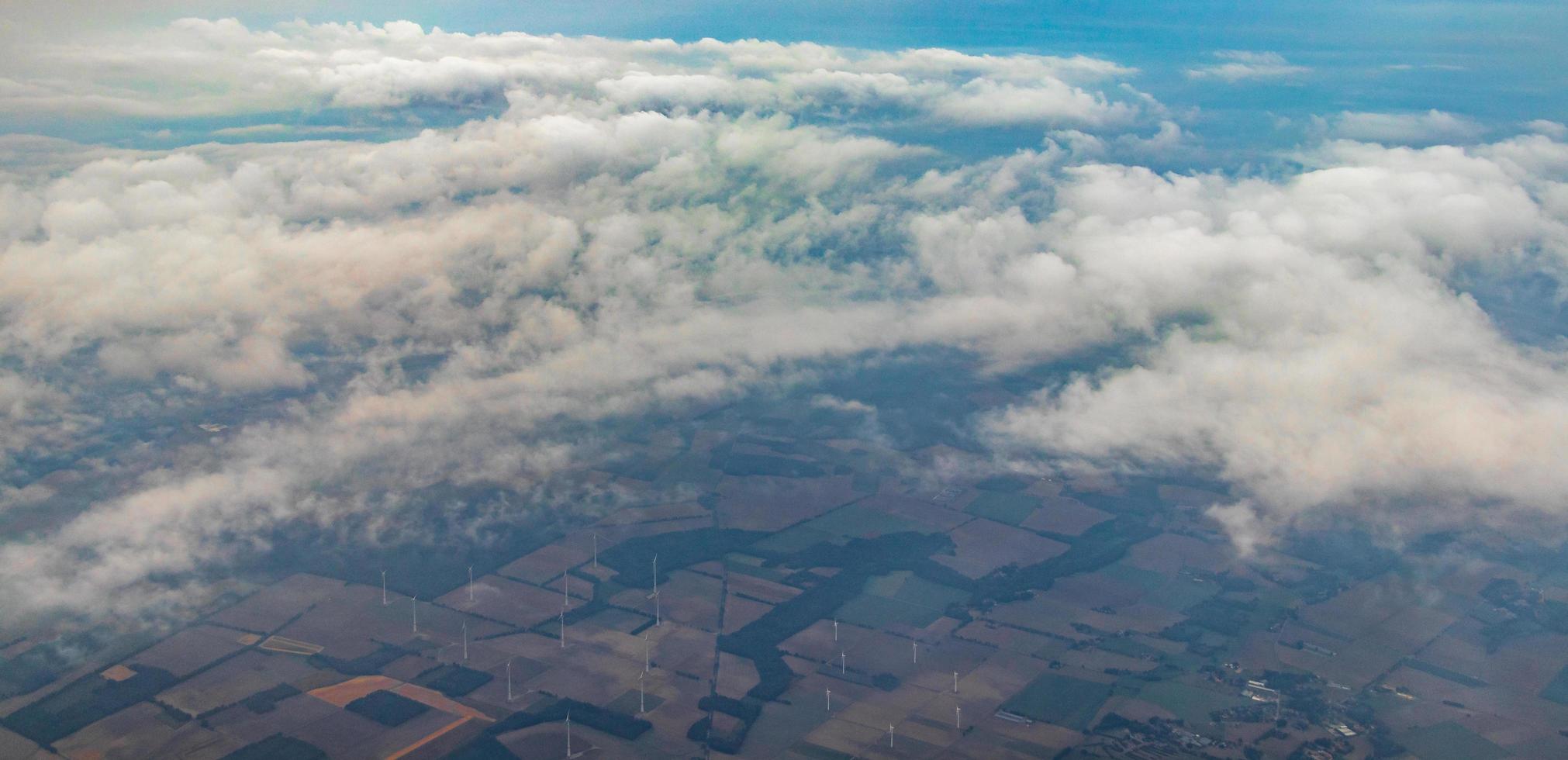 Flying over Bremen Germany with view from the airplane window. photo