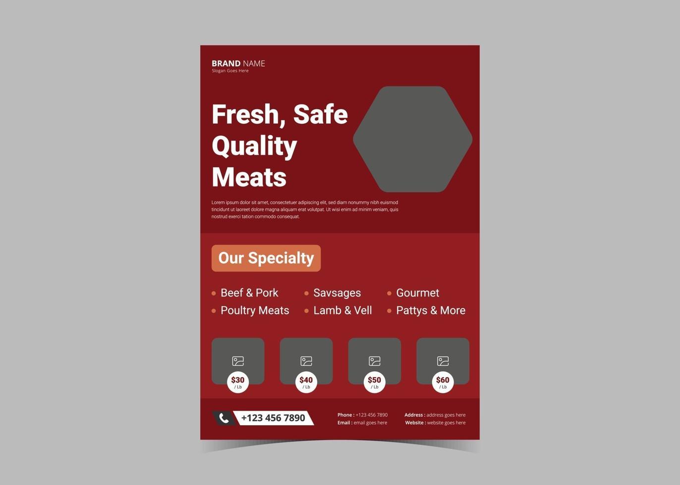 Fresh meat delivery flyer design template vector