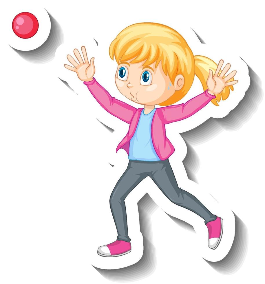 A girl throwing ball cartoon character sticker vector