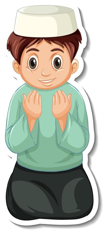 A sticker template with Muslim boy praying vector