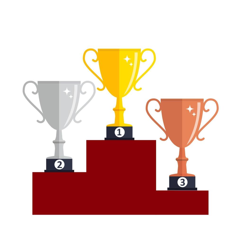 Champion Gold, Silver and Bronze Trophy Cup Award Icon Sign vector
