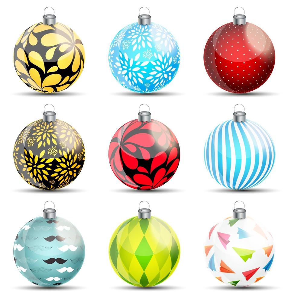 New Year and Christmas Balls Set Vector Illustration