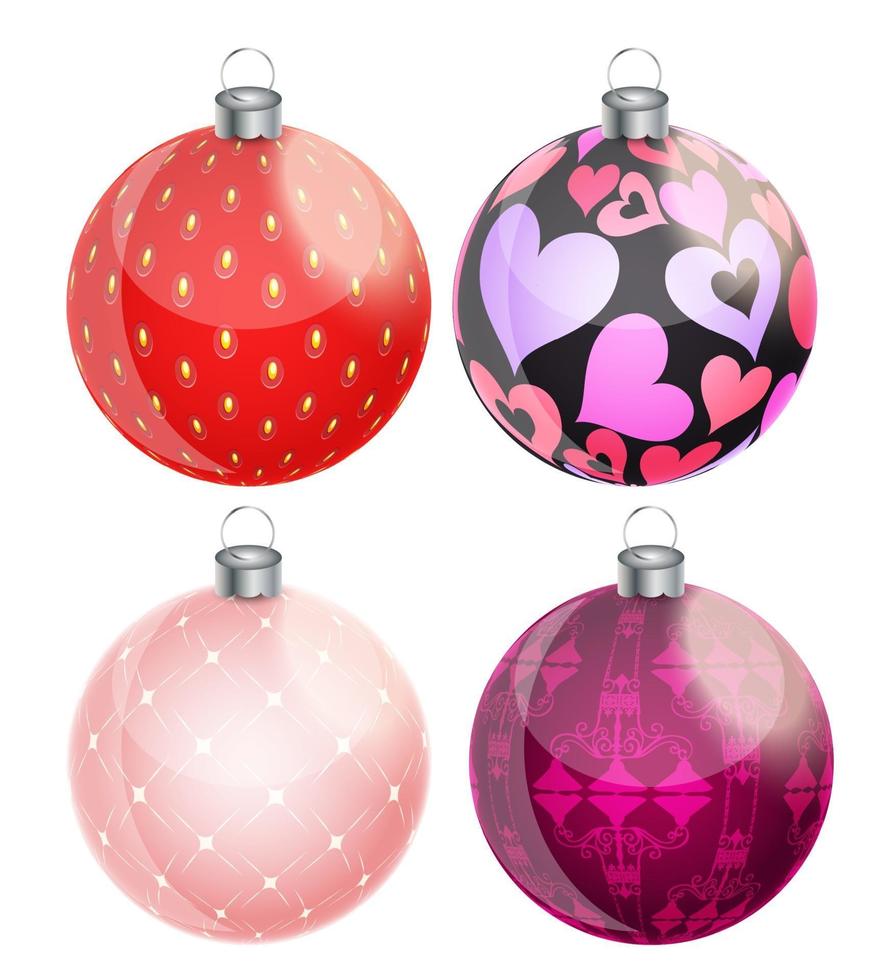 New Year and Christmas Balls Set Vector Illustration