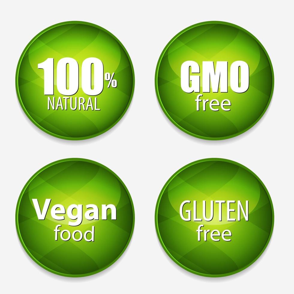 libre de transgénicos, 100 natutal, comida vegana y juego de etiquetas de gluten vector