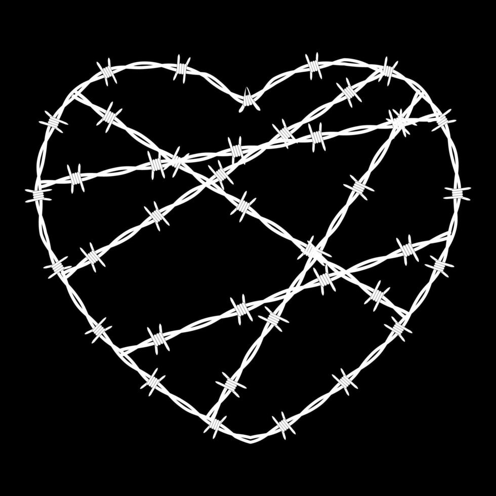 Heart Shaped conclusion symbol, sign. Barbed wire vector