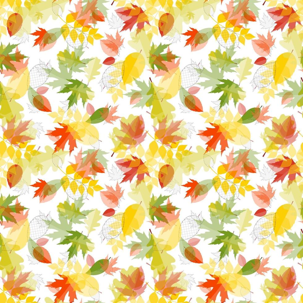 Shiny Autumn Natural Leaves Seamless Pattern Background. vector