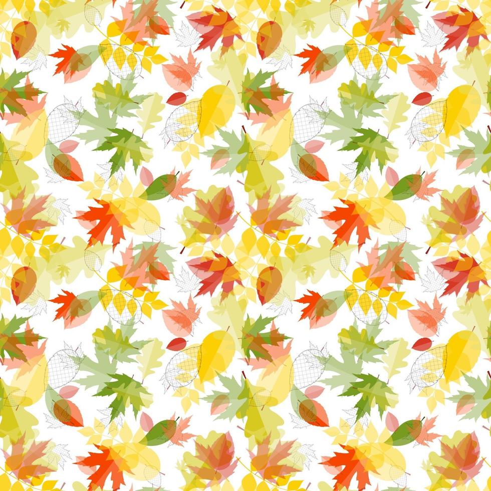 Shiny Autumn Natural Leaves Seamless Pattern Background. vector