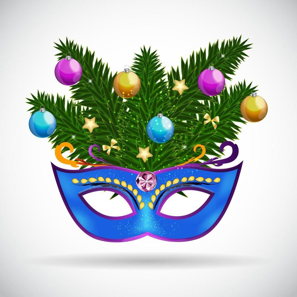 Merry Christmas and New Year Party with Masquerade Carnival Mask vector