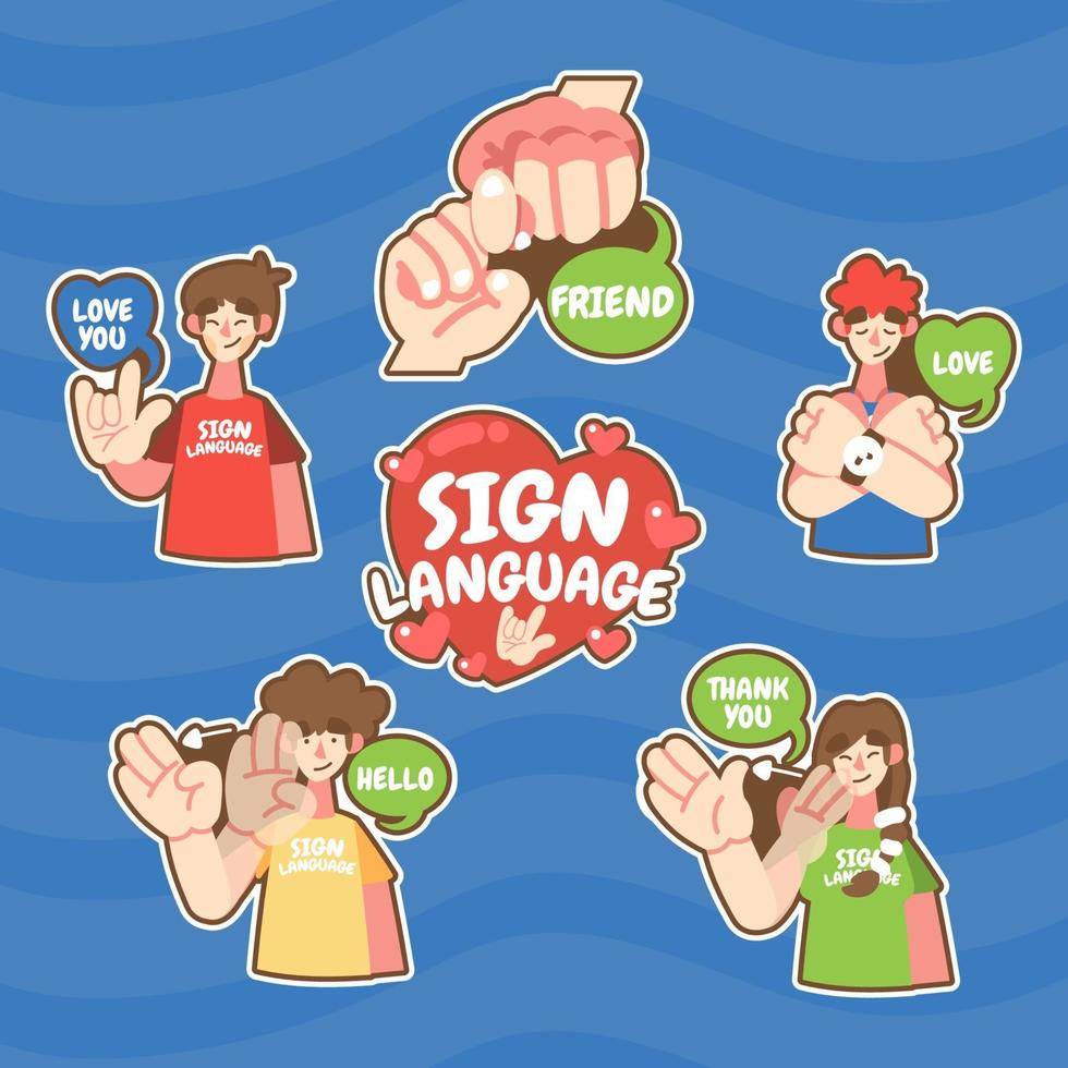 Cute Sign Language Sticker Pack vector