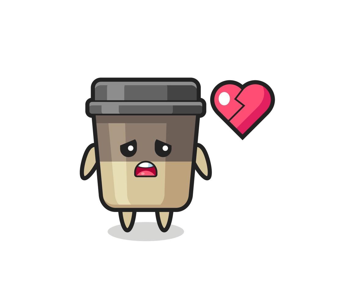 coffee cup cartoon illustration with a broken heart vector