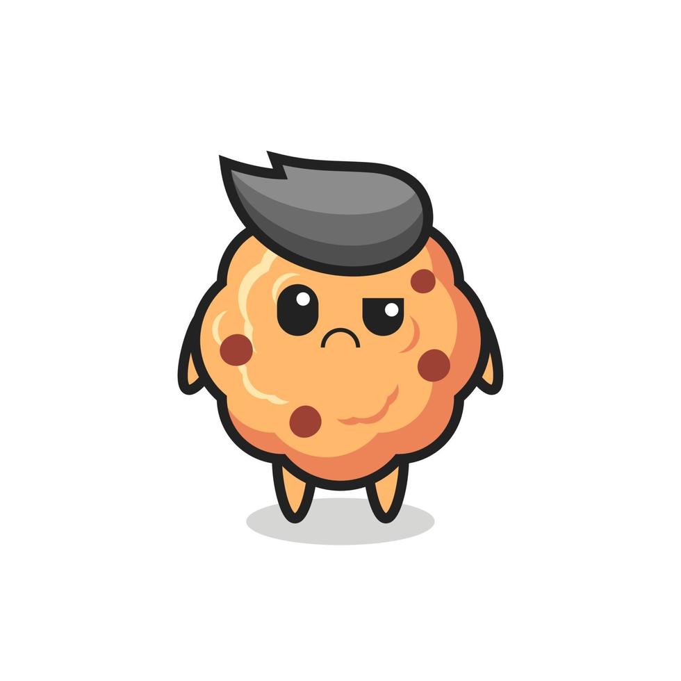 mascot of a chocolate chip cookie with skeptical face vector