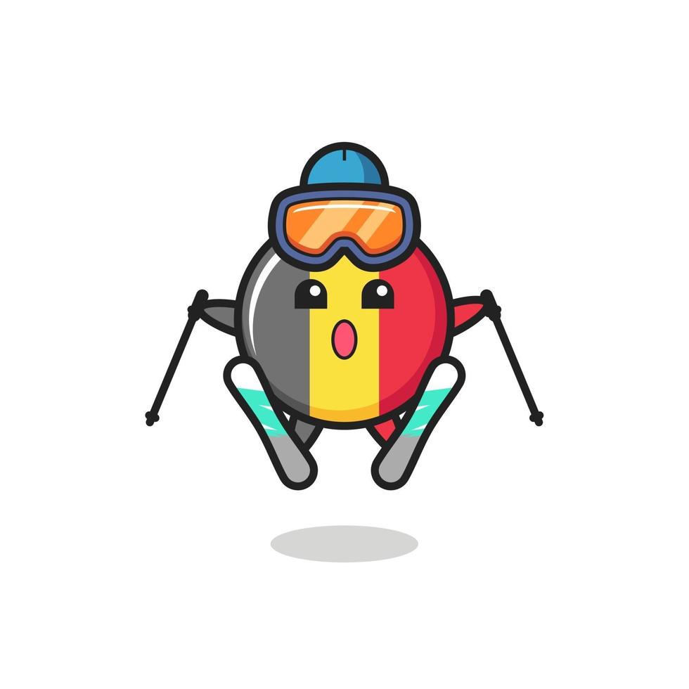 belgium flag badge mascot character as a skier vector