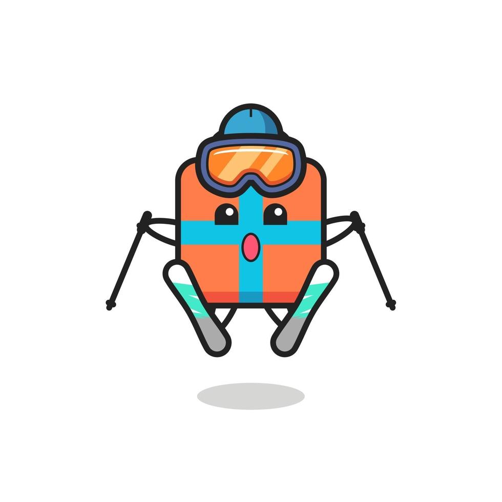 gift box mascot character as a skier vector