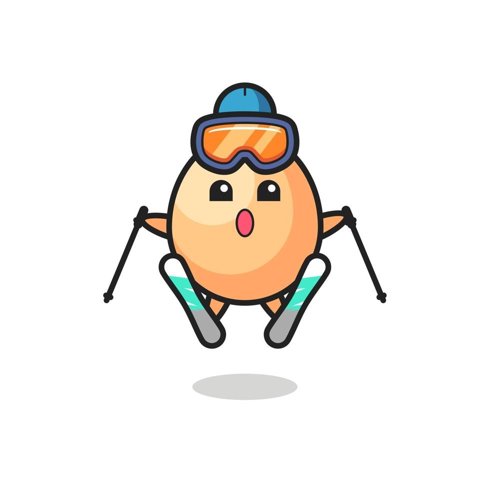 personaje de mascota de huevo como esquiador vector