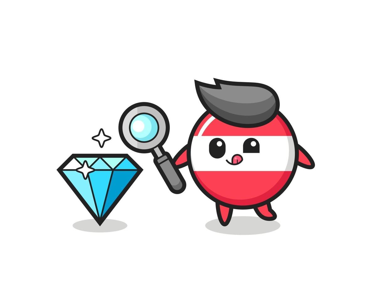 austria flag badge mascot is checking the authenticity of a diamond vector