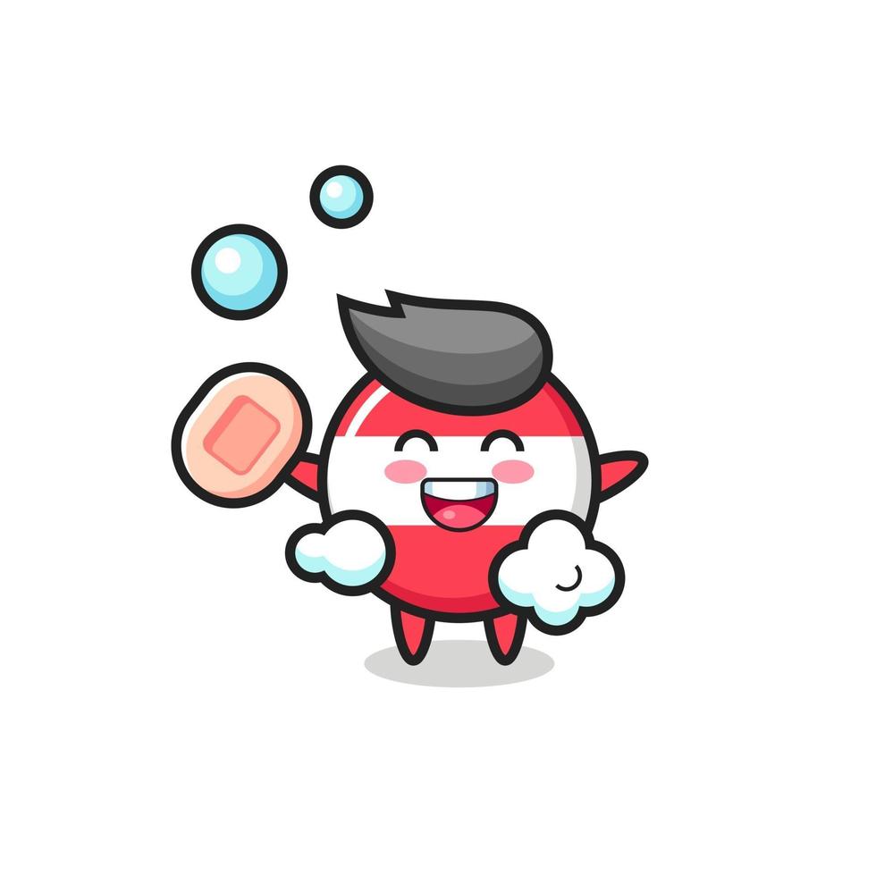 austria flag badge character is bathing while holding soap vector