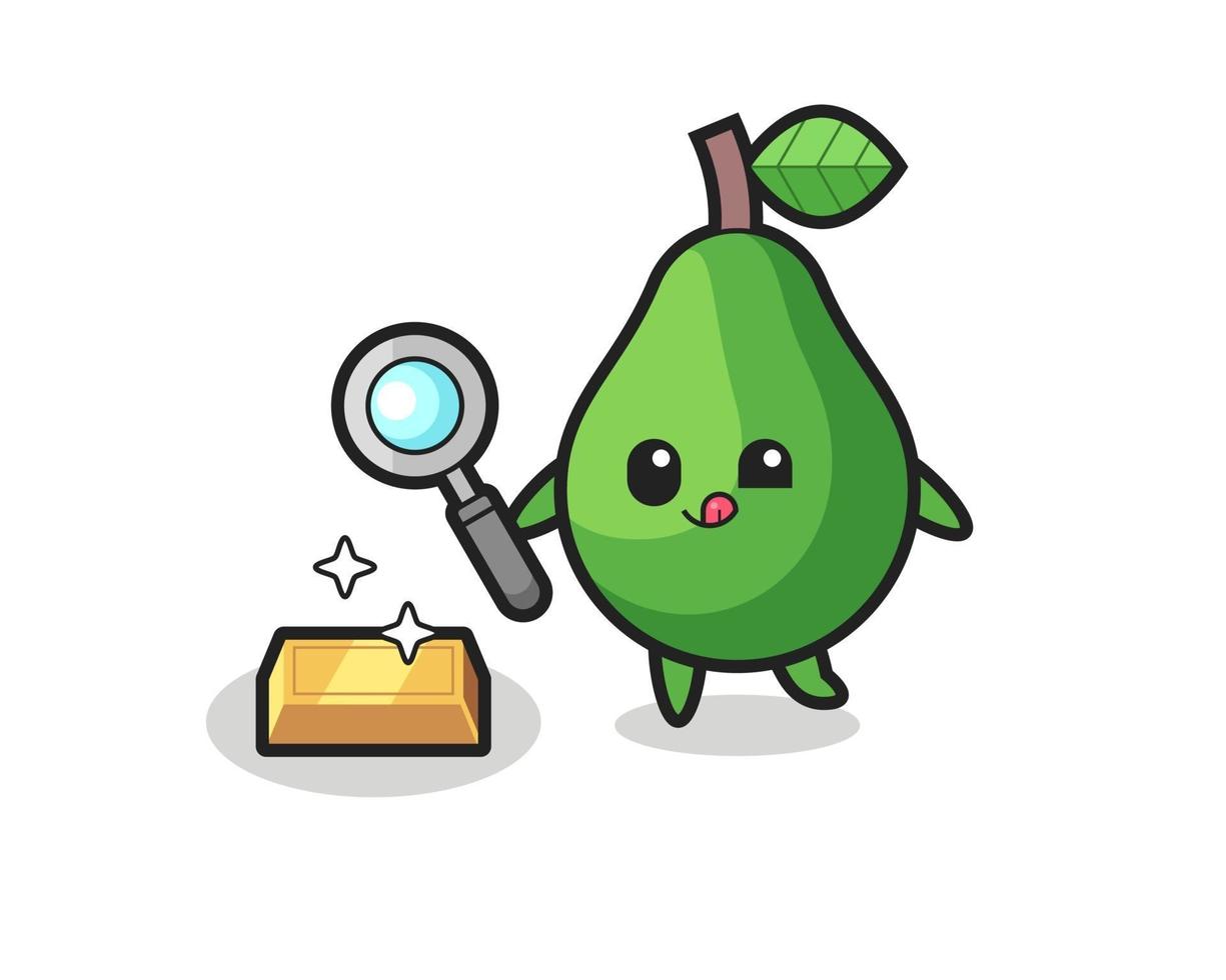 avocado character is checking the authenticity of the gold bullion vector