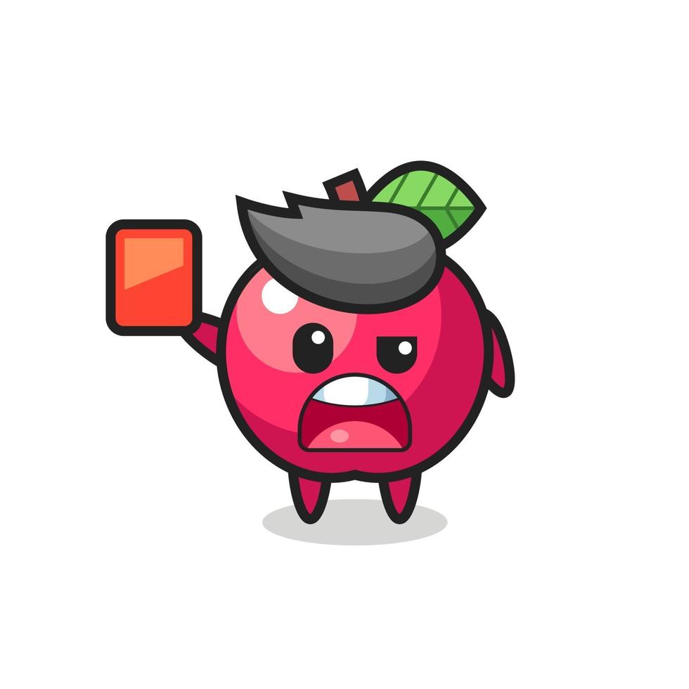 apple cute mascot as referee giving a red card vector