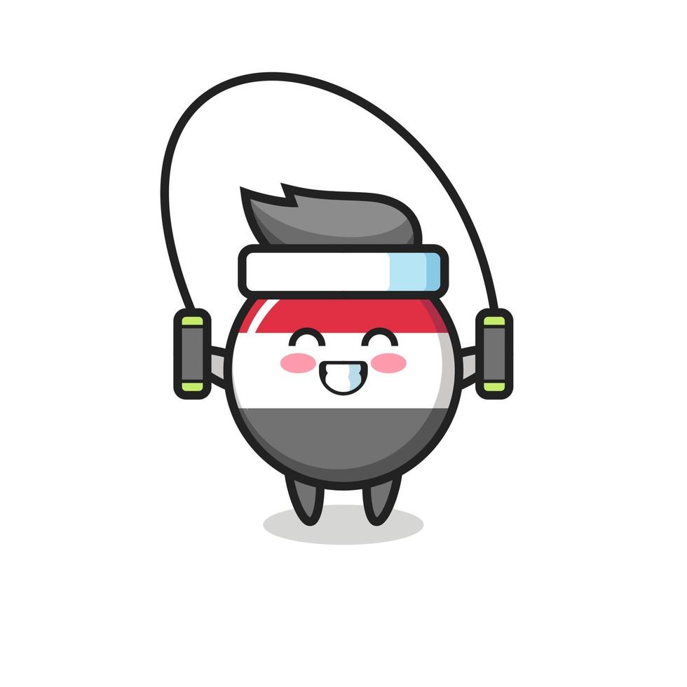 yemen flag badge character cartoon with skipping rope vector