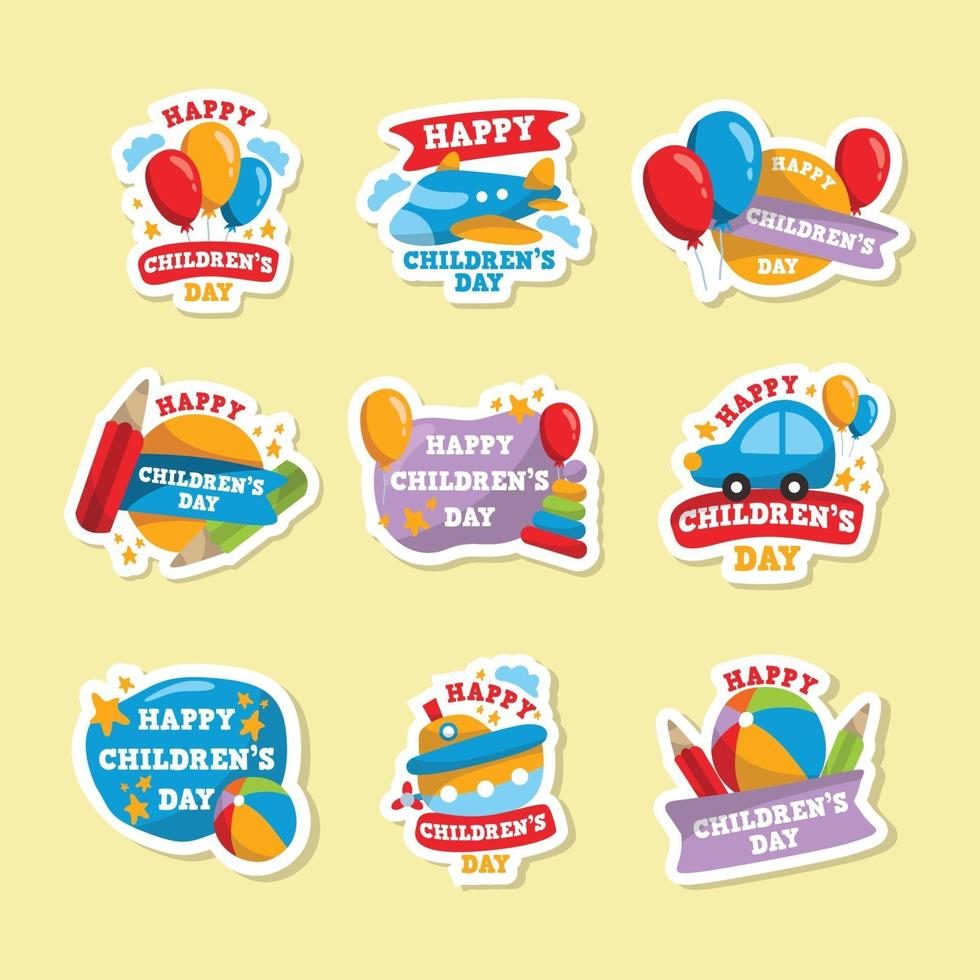 Happy Children's Day Cute Sticker Set vector