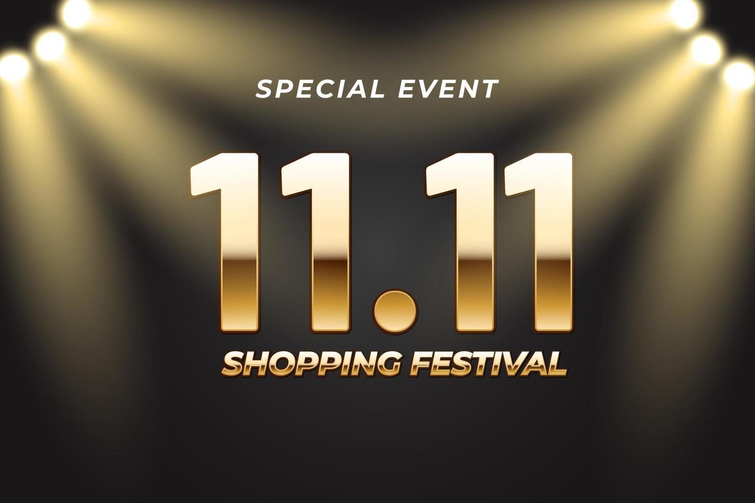 11.11 banner de venta de festival de compras con elemento dorado vector