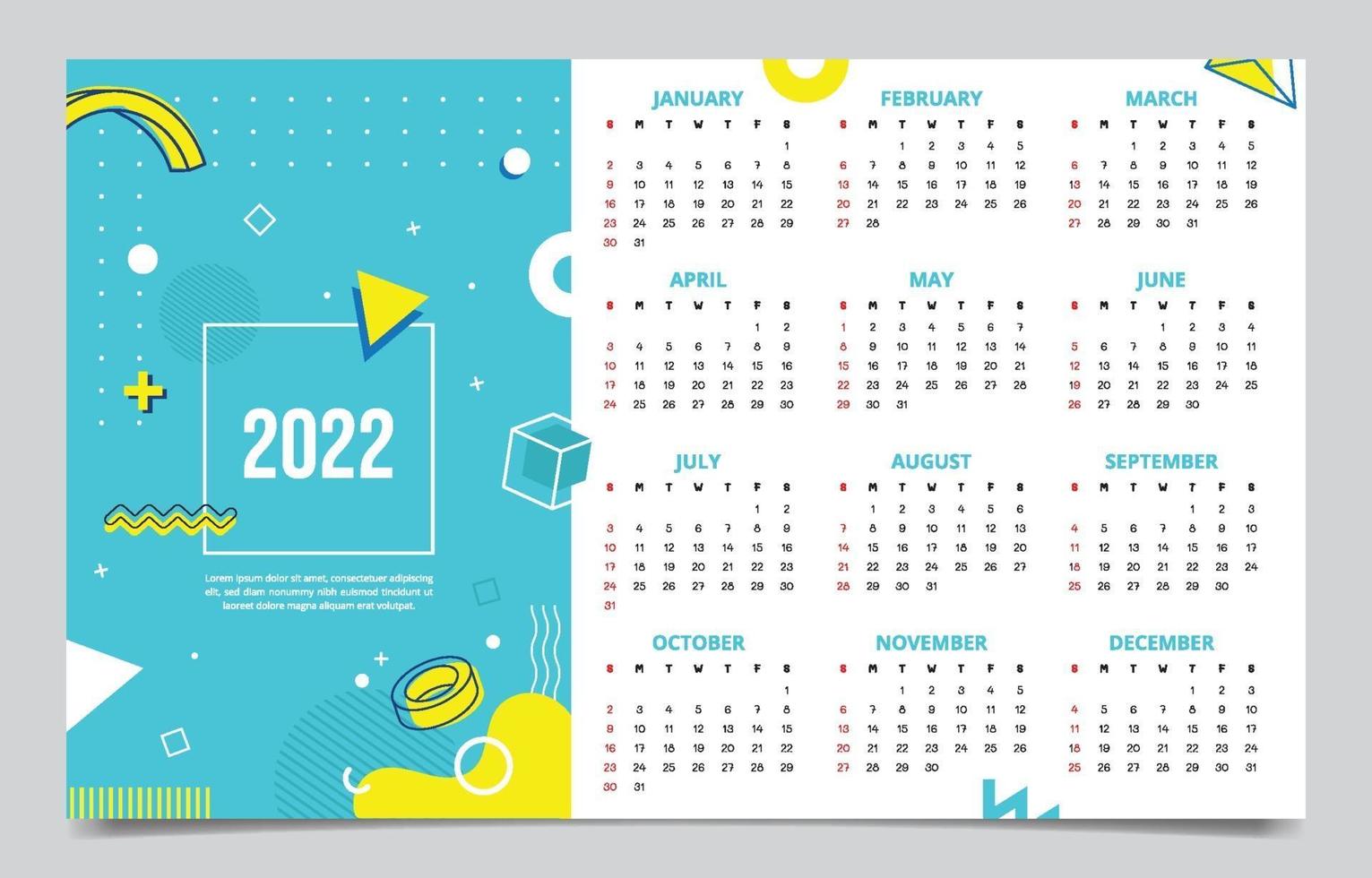 2022 Calendar Green Memphis Style Template vector